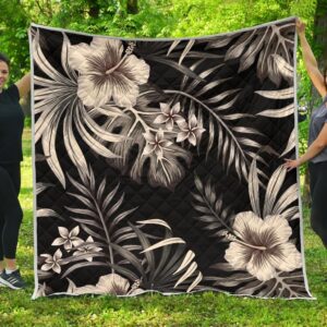 Hibiscus In Dark Premium Quilt A0  Quilt